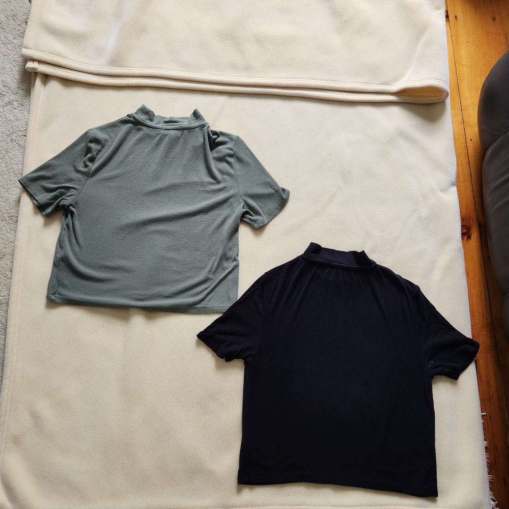 SWS Essentials Ribbed Mock Neck x 2 Green and Black Shirts